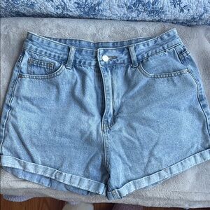 SHEIN Blue Jean Shorts High-Waisted Cuffed